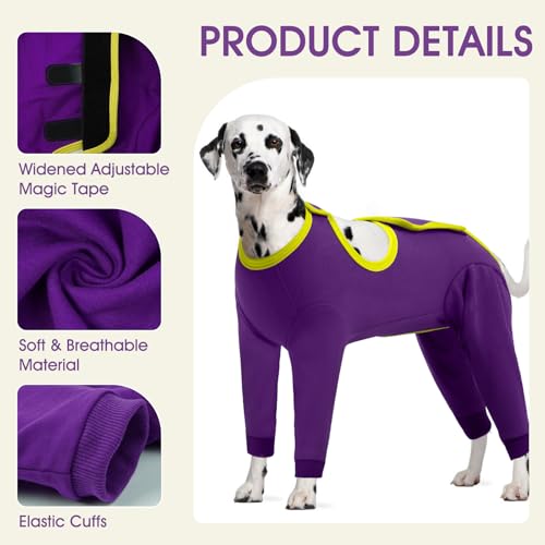 Image of IDOMIK Dog Recovery Suit After Surgery,Long Sleeve Dog Surgical Onesie for Surgery,Soft Breathable Pet Pajamas Anti Shedding,Adjustable Bodysuit Prevent Licking Wound,Cone Collar Alternative,Purple,L