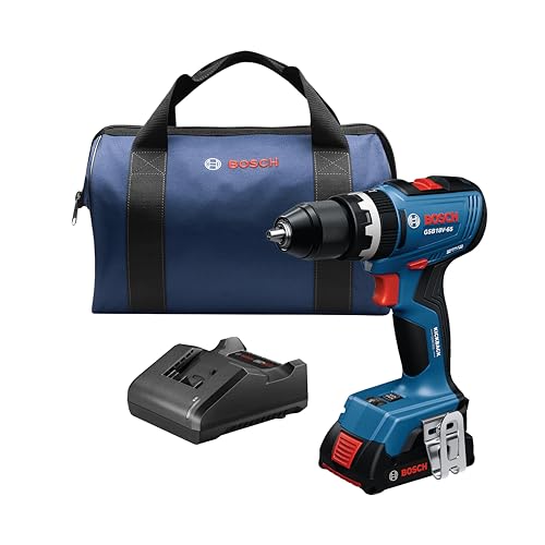 Image of BOSCH GSB18V-65B12 1/2 In. Brushless Hammer Drill/Driver Kit - 575 In.-Lbs. Max Torque, Switchable KickBack Control, Rapid Mode Selector, Dual LED Worklights, Battery and Charger Kit Included
