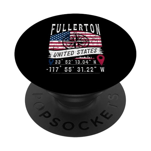Fullerton Bandera Estados Unidos Coordenadas GPS Fullerton PopSockets PopGrip Adhesivo
