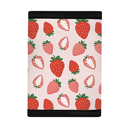 Coldinair Strawberry Print Wallet for Women Girls Teens RFID Trifold Canvas Wallets for Outdoor School Travel3
