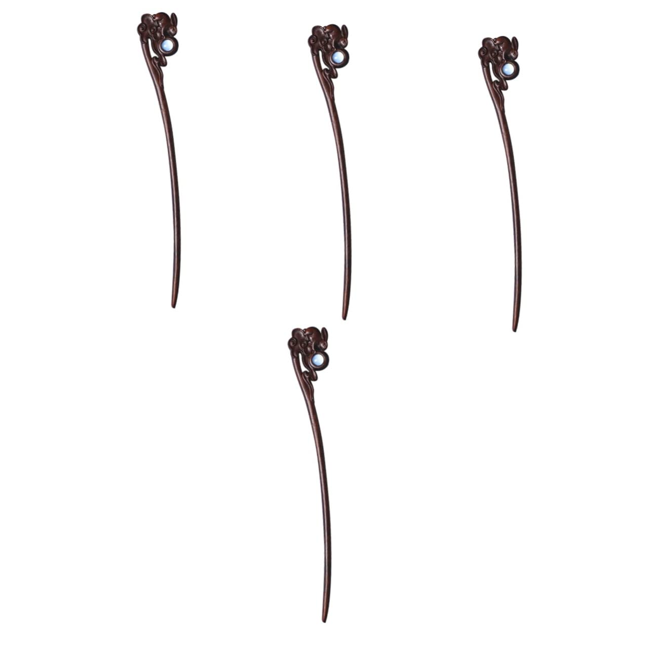 Beaupretty Horquilla Retro 4 Piezas Horquilla de conejo palos de horquilla vintage tenedor de pelo de madera pasador de pelo recogido palillos para el cabello clásico palo de pelo Porcelana