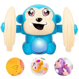 Gooyo GY-2029 Voice Control Banana Dancing Monkey Toy | Spinning, Rolling and Tumbling Toy for Kids with Bright LED Lights & Sound Effects | Blue | 3xAAA Battery (Not Included)