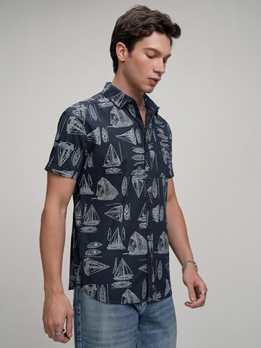 Image of Highlander Men's's Slim Fit Printed Casual Shirt | A Stylish & Relaxed Essential Casual Outings and Weekend Wear IButton Closure