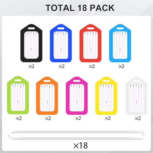 18 PK Luggage Tags for Suitcases (Assorted, Pack of 18 with 9 Vibrant Colors), Luggage Tag, Bag Tag for Baggage, Suitcase Tags Bulk - Image 3