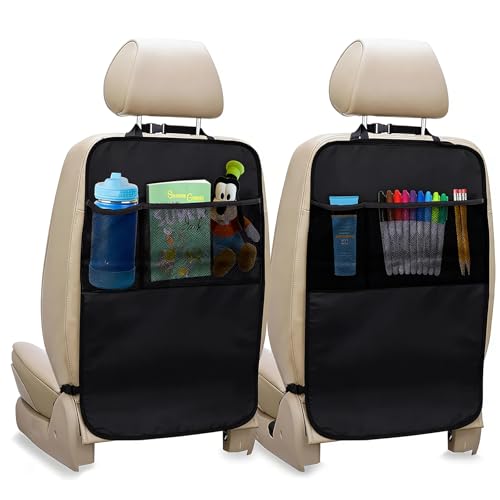 Car Back Seat Protector 2 Pack Car Seat Kick Mats & Protector Waterproof Seat Back Protectors with 3 Storage Pockets Anti-Kick Scratch & Stain Resistant 70 x 50cm (Black)