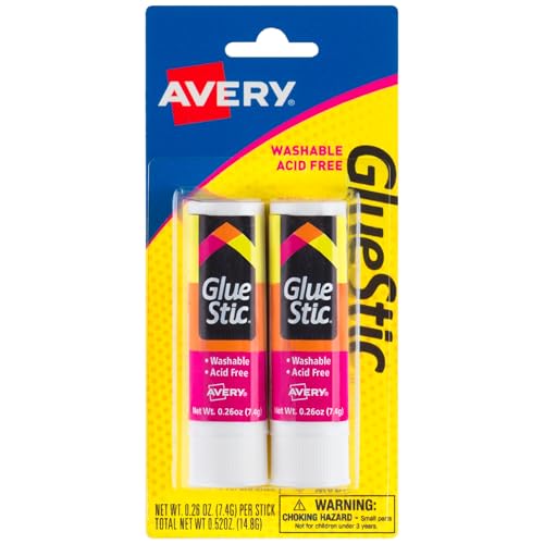 Avery Glue Stick White, Washable, 0.26 Oz. Permanent Glue Stic, 2pk (00171)