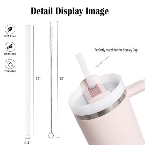 Woyinger 4 Pack Reusable Straws for Stanley Quencher H2.0 Tumbler 30oz | 40oz | 64oz, for Stanley Cup Accessories，Food Grade & BPA Free, Machine washable（for 40/64oz, Transparent White）