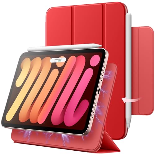 JETech Magnetic Case for iPad mini (A17 Pro, 2024 Model, 7th Generation) / mini 6 (2021 Model, 6th Generation), Magnetic Attachment, Slim Smart Tablet Cover with Auto Wake/Sleep (Red)