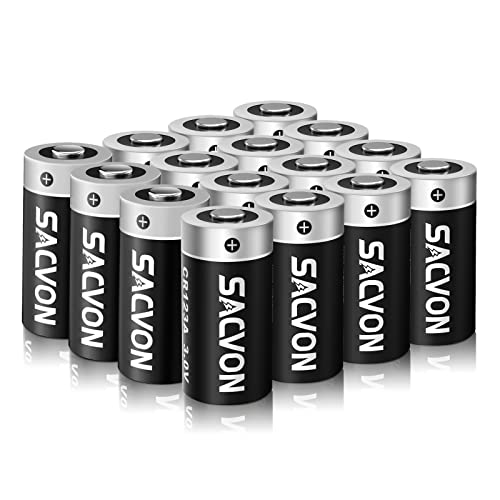 SACVON CR123A 3V Lithium Battery, 123 Lithium Batteries CR123 3 Volt 1600mAh High-Performance Photo Lithium Battery, Long Lasting Battery UL&RoHS Certified, 16 Count (Non-Rechargeable)