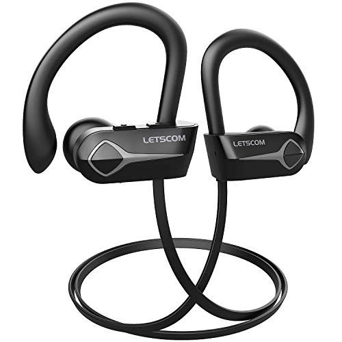 Letscom Bluetooth Headphones, 15Hrs Playtime Wireless 5.0 Earbuds IPX7 Waterproof Sport Running in-Ear Headsets w/Mic Stereo Sound Noise Cancelling for Work Home Office (Renewed)
