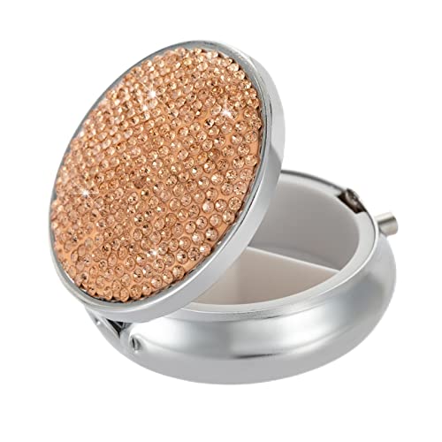 Image of Small Pill Organizer,Birth Control Pill Case,Medicine Container,Round Pillbox Holders,Compact Pill Organizer(Champagne)