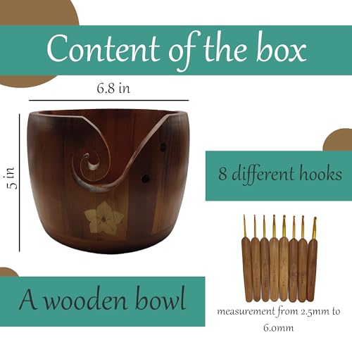 Image of Gutyca Yarn Bowl for Crocheting - Wooden Bowl, Hooks, Kit, Accessories, Holder, Knitting Kit, Gifts