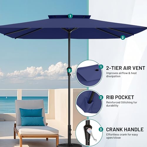 Image of AreShark 8'x10' 2 Tiers Rectangular Patio Umbrella - Outdoor Umbrella Waterproof UV Protection, Market Table Umbrella w /Crank for Pool, Backyard, Deck(Navy)