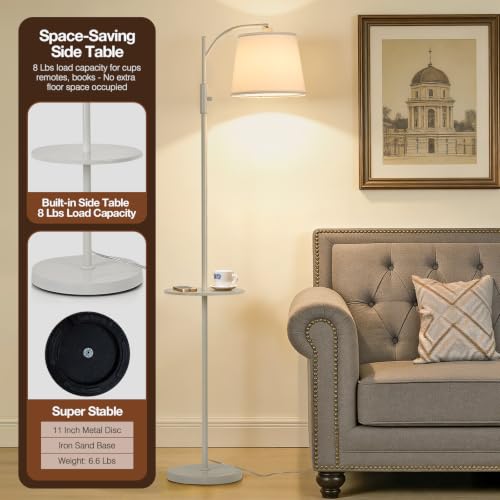 Image of AIDENOEY Smart Floor Lamp with Side Table | Stepless Dimming, RGB Multi-Color | Adjustable Swivel Head | Voice Control with Alexa & Google Assistant |White Lamp for Living Room,Bedroom,Home Office