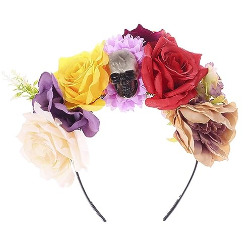 SJTJSPX Bandeau de Fleur Halloween Serre-tête de Crâne Vintage Coiffe d'halloween Gothiques Accessoires Cheveux Costumes Déguisement Cosplay Fête Anniversaire Carnaval Noël Coiffure Guirlande