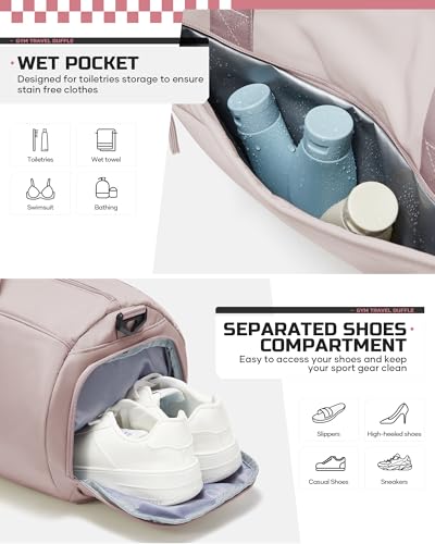 Image of Gym Bag for Women And Mens with Shoe Compartment, Large Duffle Bag with Wet Pocket Carry-on Gym Duffle Bag for Travel and Sports Weekender Overnight Workout Bag Pink Purple