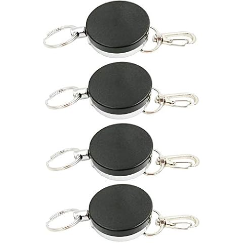 Drchoer 4pcs Fly Fishing Zinger Retractor Tool,Retractable Badge Reel Key Chain Reel Clip with Spring Clip and 23 Inch Steel Cord (Silver & Black) Cover