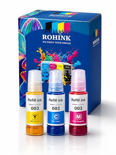 Image of ROHINK 003 Compatible Refill Ink for Epson L3110, L3150, L3250, L3252, L3115, L3116, L3101, L3210, L3215, L3216, L3151, L3152, L3156, L5190 Printers (Multicolor Combo Pack 3)