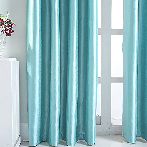 Image of GYROHOME Faux Silk Blackout Curtains, Fully Lined Solid Color Window Treatment Drapes for Bedroom and Living Room Thermal Insulated Grommet Top Room Darkening Drapes, (Aqua Blue,66x90inch, 2 Panels)