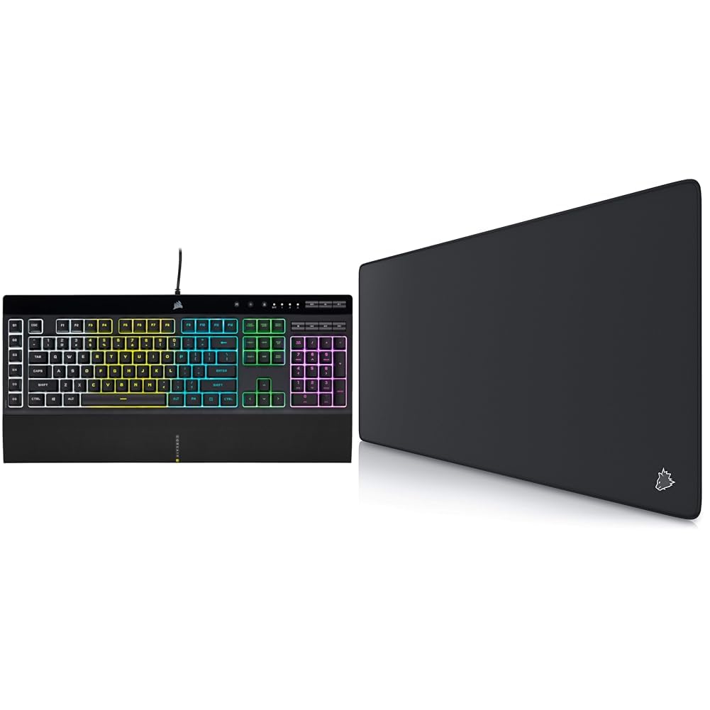 Corsair K55 RGB PRO Kabelgebundene Membran-Gaming-Tastatur (Dynamische RGB-Hintergrundbeleuchtung) QWERTZ, Schwarz & CSL-Computer - XXL Speed Gaming Mauspad Titanwolf Schwarz 900x400mm - XXL Mousepad