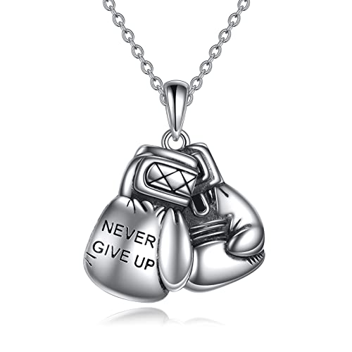 YAFEINI Men Punk 925 Sterling Silver Boxing Gloves/Dumbbell Chain Pendant Necklace