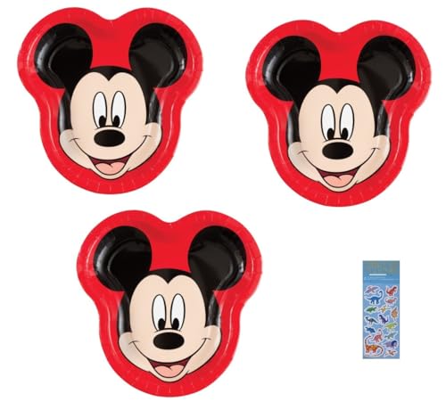 Unique Disney Mickey Mouse Birthday Party Supplies Bundle includes 24 Mickey Head Shaped Paper Plates 9 3/4