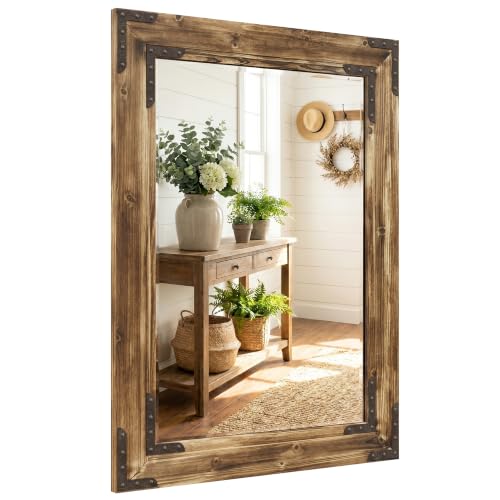 Pocetry Rustic Brown 24x36 Inch Wood Bathroom Vanity Mirror Rivets