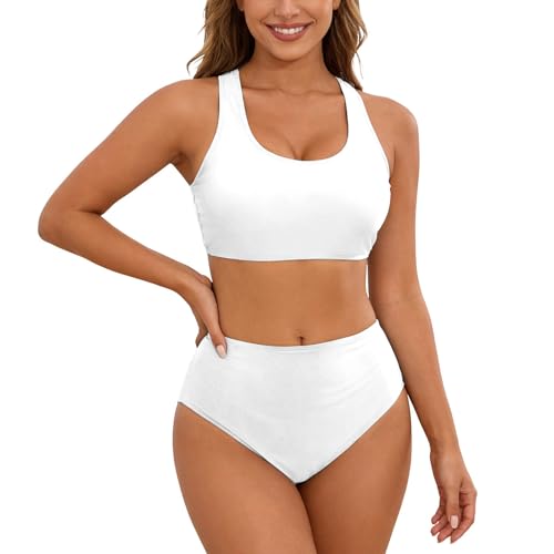 Traje de baño Tankini de Dos Piezas con Espalda de Color sólido y Ajustables, en Tissu Extensible, résistant au chlore y léger, Ideal para activités aquatiques, Printemps UNE pièce