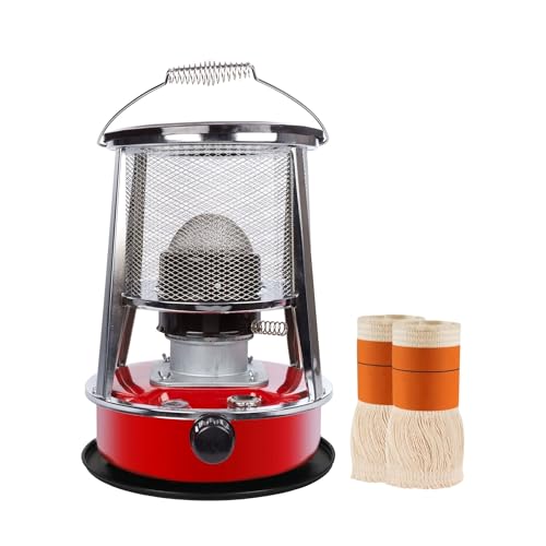 Chauffage à pétrole portable 2600W avec mèche + 2 rechanges, poêle à pétrole extérieur camping tente, réservoir 4,6L, autonomie 18 h, chauffage d’appoint économique sans électricité, chauffage