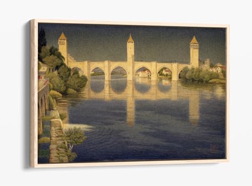 Impression toile Pont Valentré Cahors 1936 Southall Cadre bois chêne clair Déco murale