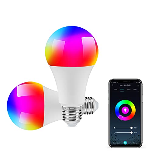 CozyLife Smart Light Bulbs WiFi LED Light Bulb Color Changing Dimmable Smart Bulb Compatible with Alexa, Google Home and Siri A19 E26 Multicolor Smart Bulbs No Hub Required Remote Control 2 Pack