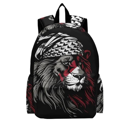 16 Inch Backpack Keffiyeh Lion Laptop Backpack School Bookbag Shoulder Bag Casual Daypack