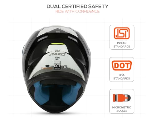 Image of Axxis Segment by MT Group, X Generation Full Face Helmet | ISI & DOT Certified | Anti-Scratch Visor | Lightweight Polycarbonate Shell | Aerodynamic Design | Micrometric Buckle
