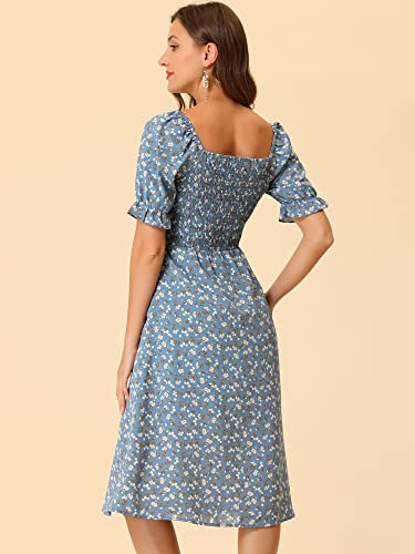 Image of Allegra K Women's Cottagecore Floral Dress Puff Sleeves Smocked Midi Dresses