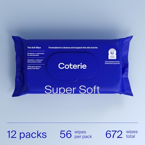 Coterie Baby Soft Wipe for Sensitive Skin, Hydrating Moisturizers and Emollients, Made with Cotton, Plant-Based & Plastic-Free Fibers, Hypoallergenic, Clean Gentle Baby Essentials, 12 Pack, 672 Count