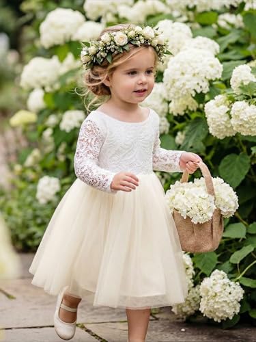 Image of 2Bunnies Girl Peony Lace Back A-Line Straight Tutu Tulle Party Flower Girl Dress