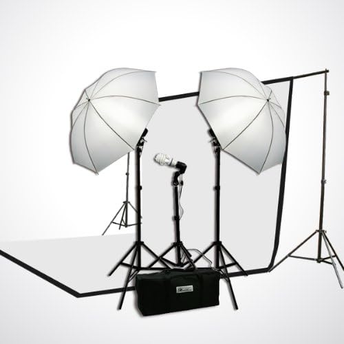 ePhoto 3 Video Photography Portrait Light Lighting Kit with 100% Cotton Muslin 6 x 9 ft Chromakey Black, White backdrops with Backdrop Background Support Kit + Case by ePhoto 69K103BW