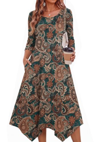 Image of Zeagoo Midi Dresses Women 2026 Dress 3 /4 Sleeve Casual Dresses with Pockets A Line Summer Beach Sundress