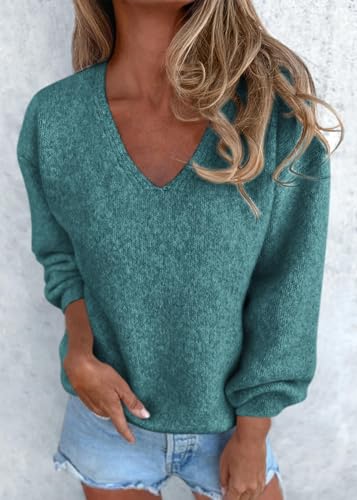 KIRUNDO Womens Oversized V Neck Cozy Fall Knit Sweater(Blue Green, XXL) - image 4