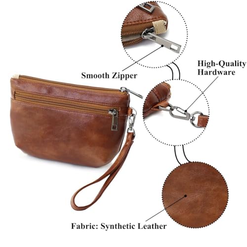 Image of Small Wristlet Wallets for Women, Zip Clutch Bag with Wristlet Pouch, 3-Zipper Original Design