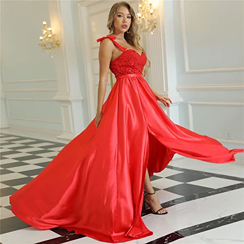 Boan Damesjurk, lang, gesplitst, kant, met bandjes, met grote pan, voor avond, cocktailparty, ceremonie,, Rood, 38 - Image 3