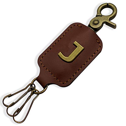 XGALBLA Initial Letter Keychain Brown Leather Alphabet Keychain with Easy Clasp, Key Car Key Bag Key Ring for Women Mens(J)