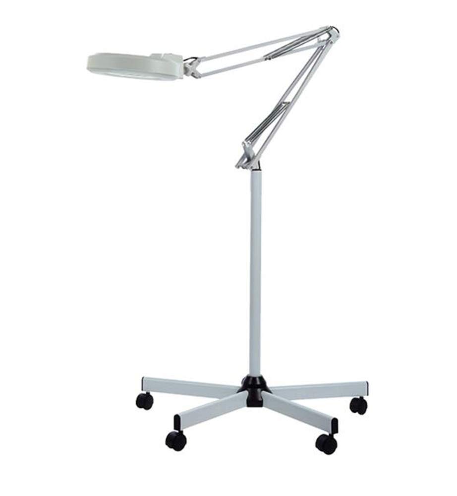 Aioneer 5X Led Magnifying Glass Floor Lamp -Salon 5 Wheel Rolling Base Adjustable Swivel Arm Reading Magnifier Light With Gooseneck - For Professional Tasks,Jewelr