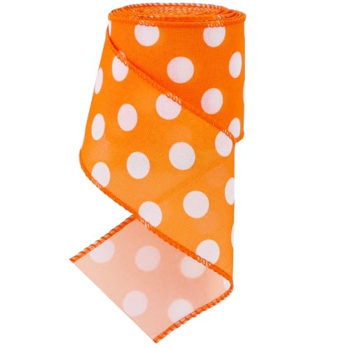 TONIFUL 2.5 Inch Orange Polka Dots Burlap Wired Ribbon Easter Summer Spring Ribbon for Gift Wrapping Wreath Bows Making Crafts Birthday Baby Shower Easter DecorationOrange6yds