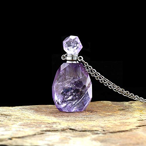 Preisvergleich Produktbild WATERMELON Natürlicher Edelstein Stein Ätherisches Öl Diffusor Parfüm-Flasche Amethysten-Anhänger-Halskette Februar Birthstone Schmuck (Color : Amethyst Silver)