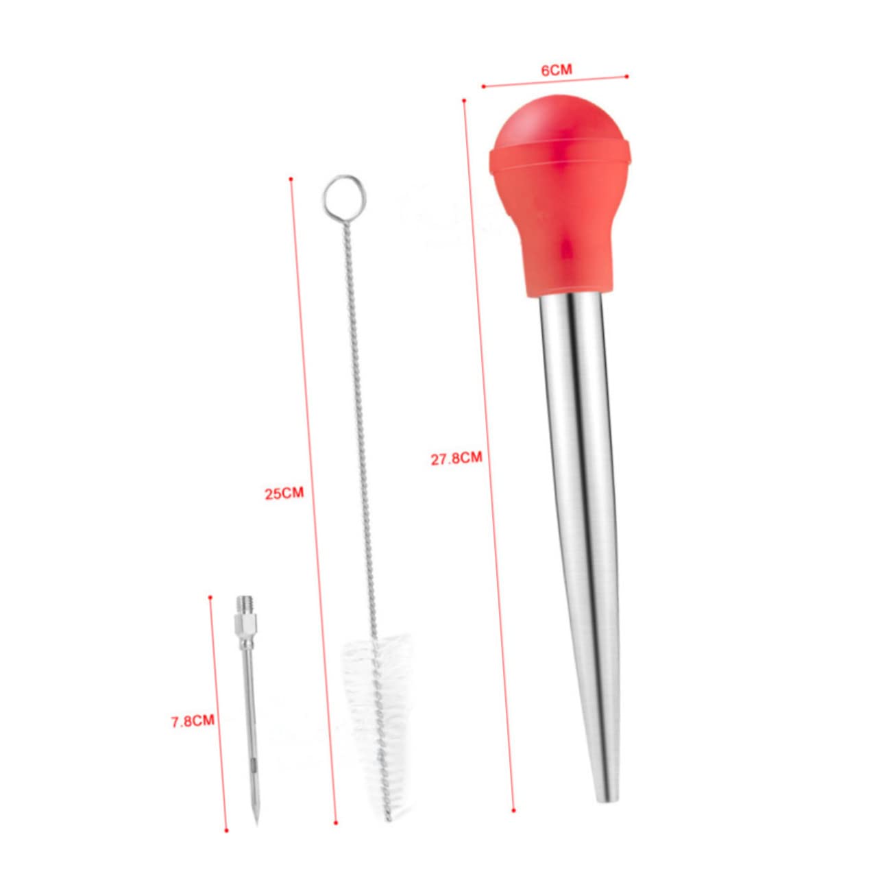 VINTORKY 1set Turkey Baster with Pump Drip Oil Seasoning Tube Cleaning Brush for Barbecue Cooking and Baking Red