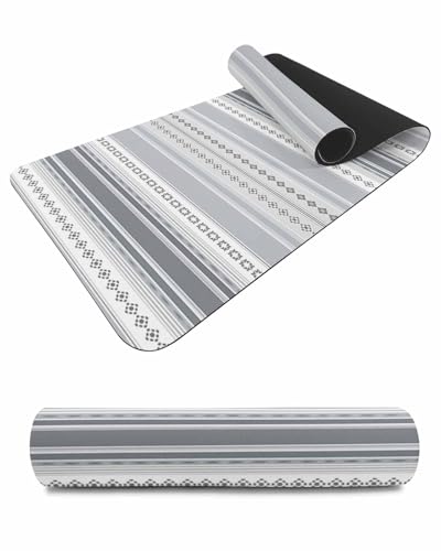 Debedcor Heat Proof Table Pads Waterproof Decorative, Gray Striped Non-Slip Table Countertop Protector, Modern Abstract Geometric Floral Insulation Mat for Dining Room, 48 x 12 Inches