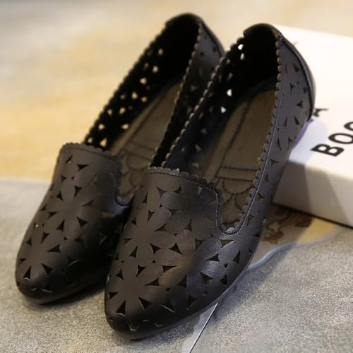 SAILING LU Women's Floral Ballet Flats for Women Black Beige Slip On Flowers Hollow Out Round Toe Dress Shoes3