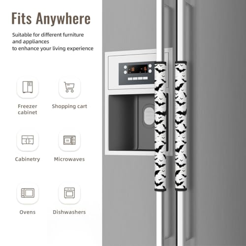 Image of Halloween Refrigerator Door Handle Covers Set of 2, Bats Neoprene Fridge Door Handle Covers Washable Non-Slip Protector for Fridge Dishwasher Appliance Handle Covers, Keep Your Kitchen Clean