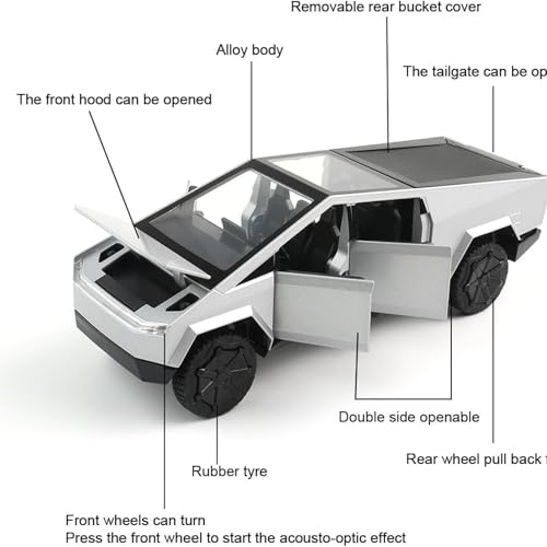 Image of Mashes Tesla Cyber Truck Model Car Exclusive Alloy Metal Pull Back Die-cast Car Diecast Metal Toy car with Openable Doors & Light Music Best Gifts Toys Kids【Colors as Per Stock】(Tesla CyberTruck 1:32)